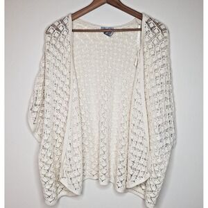 Catherines Open Knit Cardigan Sz 5X Ivory Open Short Dolman Sleeve Coastal Beach